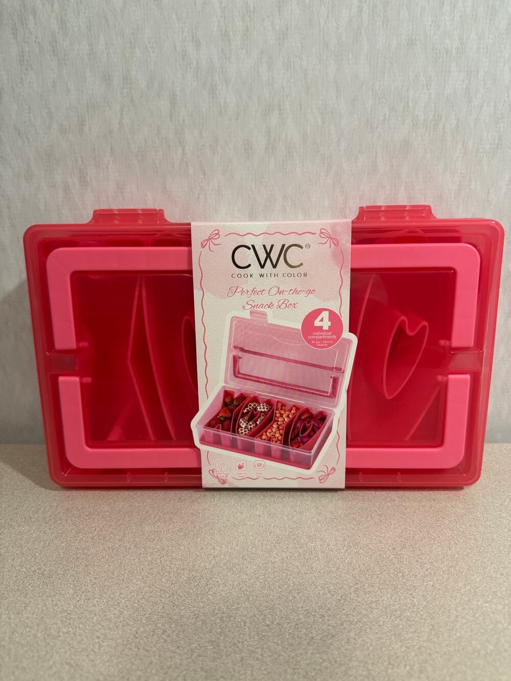 Cook with Color Red Heart Shaped Snack Box Container Compartment Snackle Box NWT